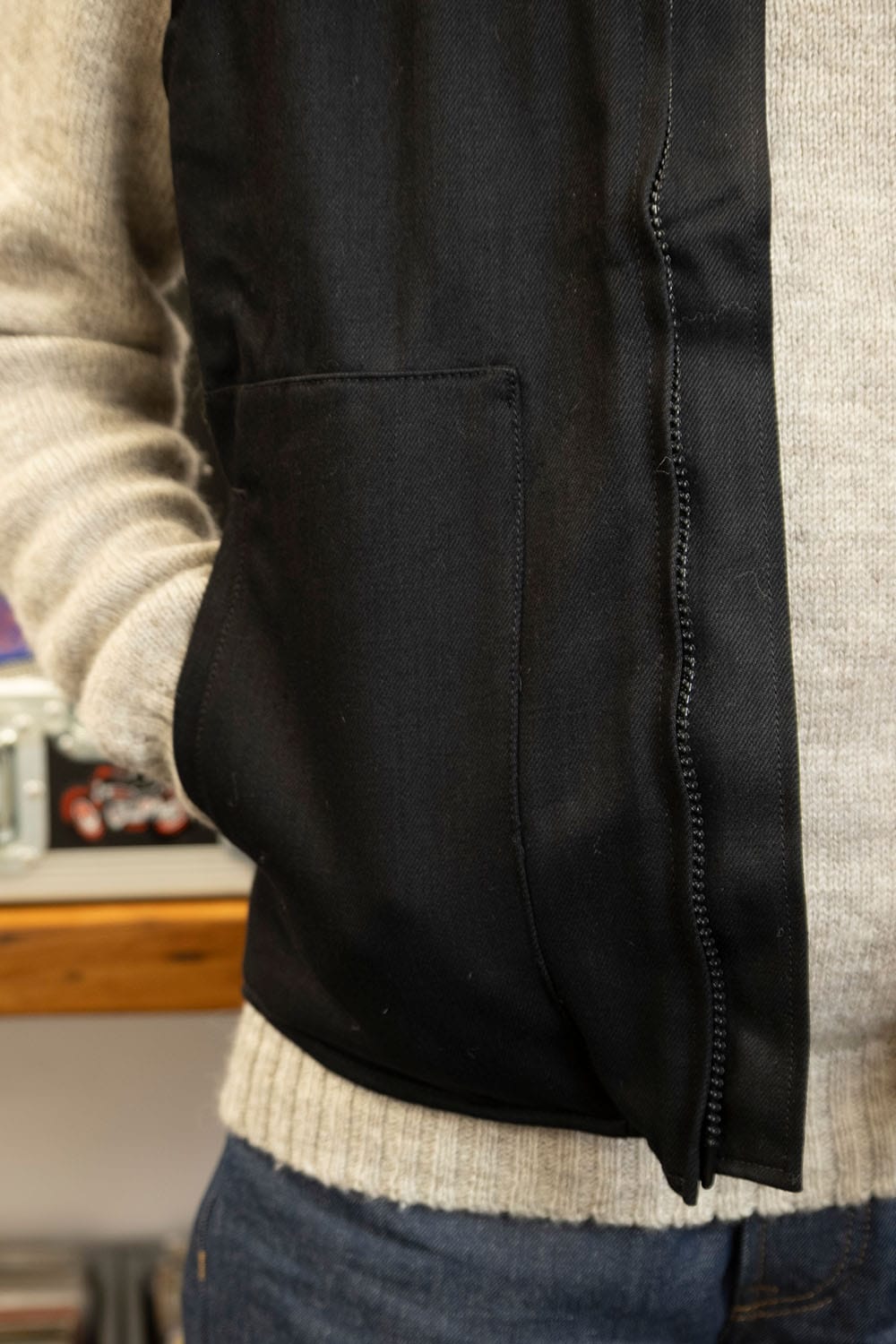 Quilted Selvedge Vest / Double Black with HD Wool