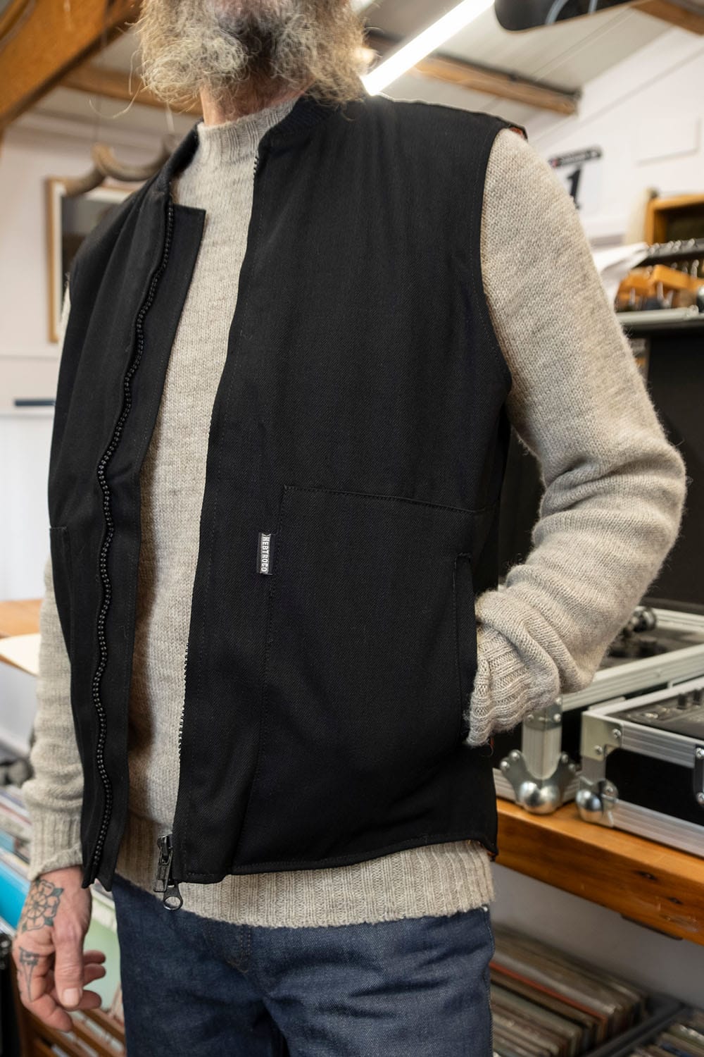 Quilted Selvedge Vest / Double Black with HD Wool