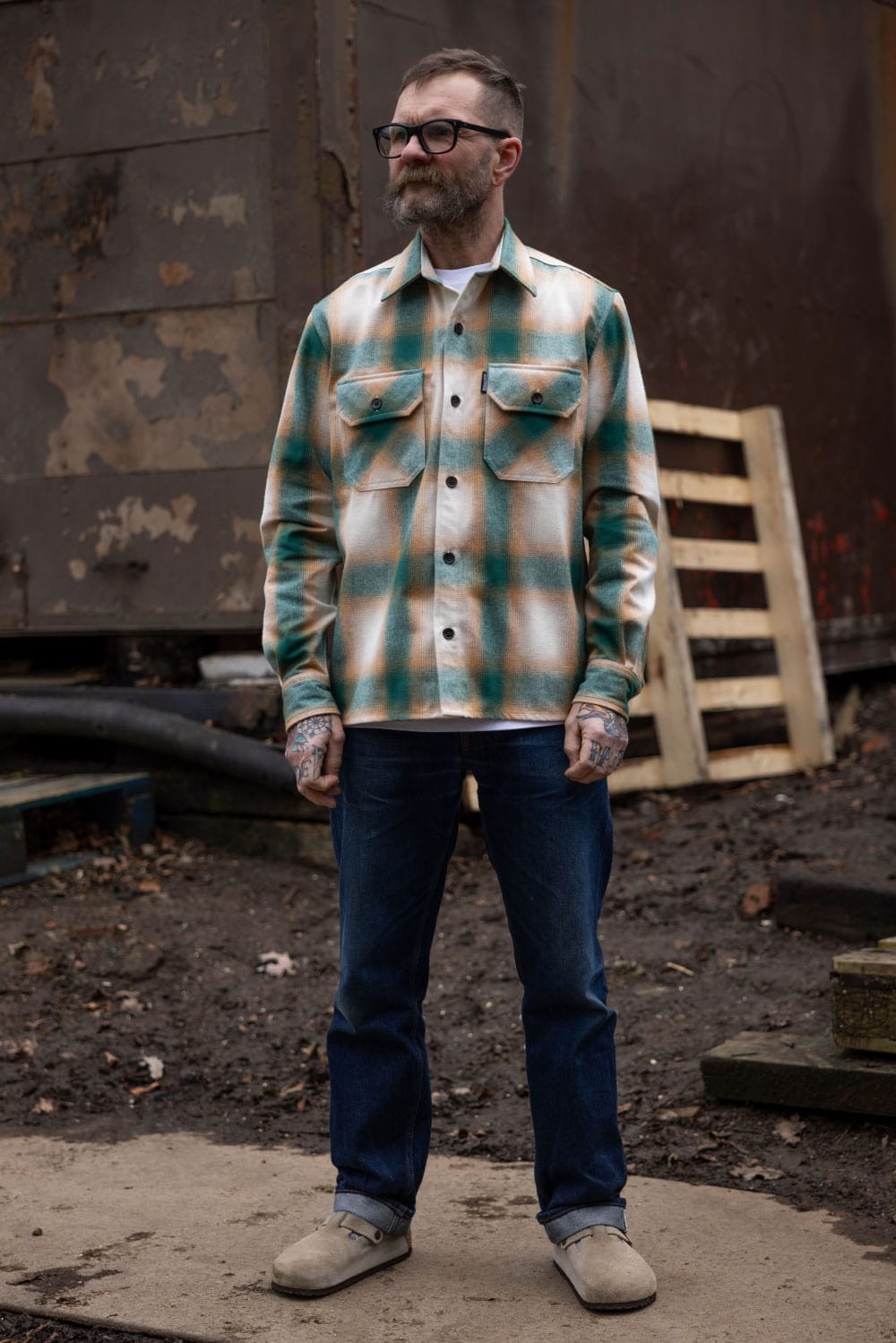 Flannel Overshirt / Green Orange