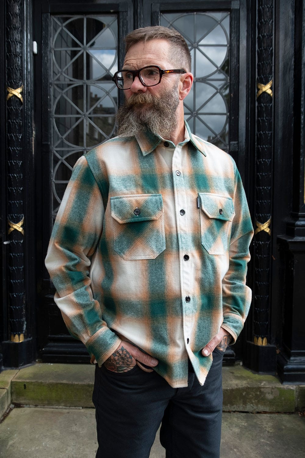Flannel Overshirt / Green Orange