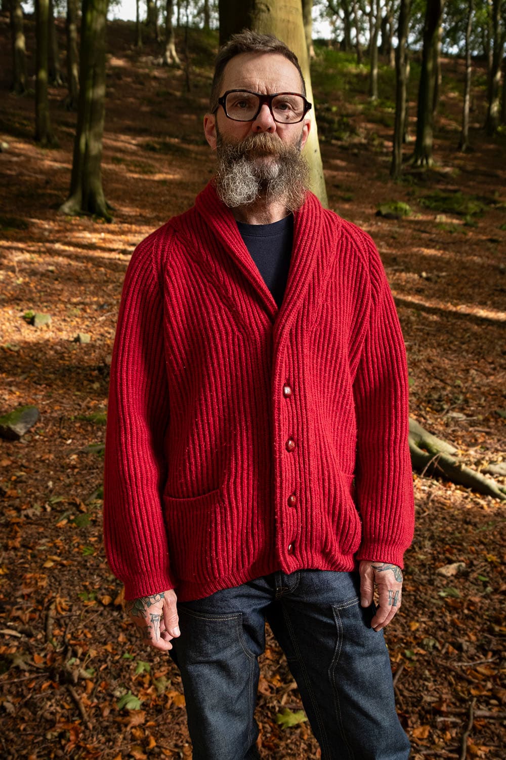 Shawl Collar Cardigan / Boozy Red