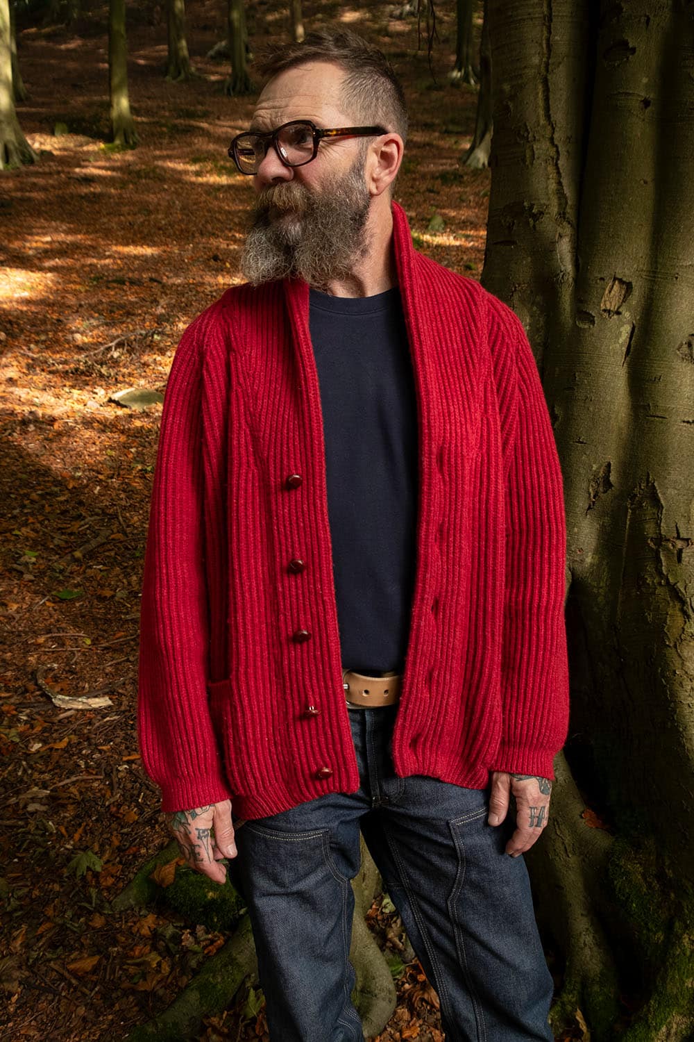 Shawl Collar Cardigan / Boozy Red