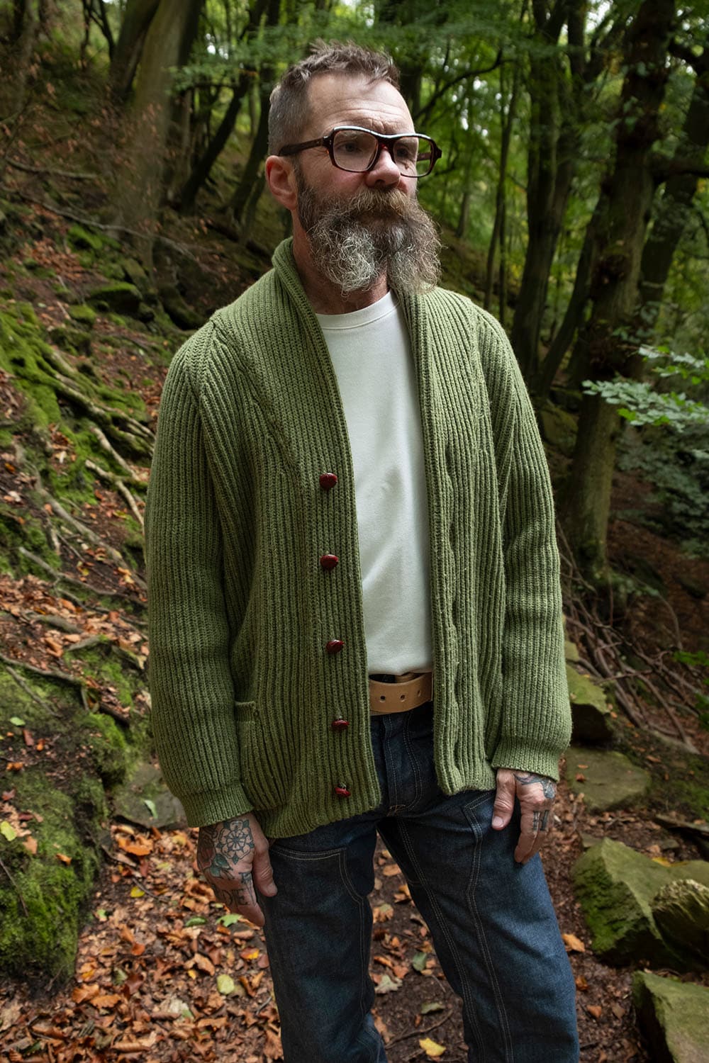 Shawl Collar Cardigan / Mossy Green