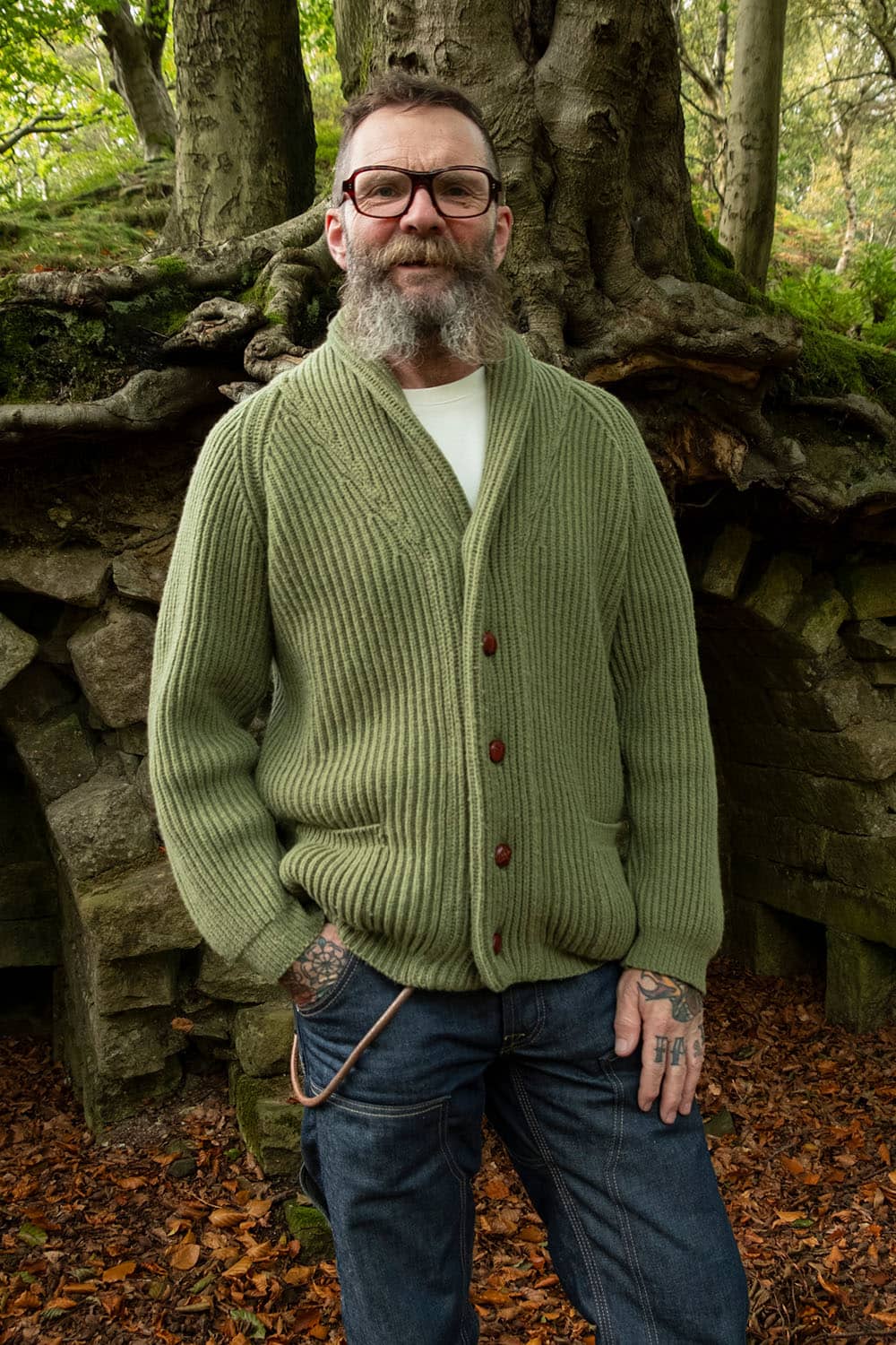 Shawl Collar Cardigan / Mossy Green