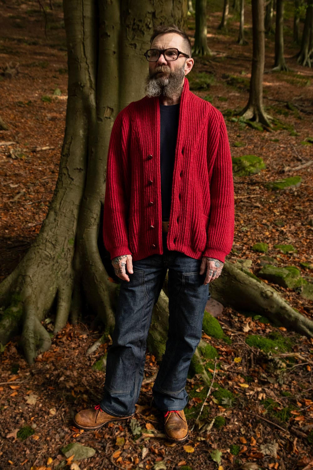 Shawl Collar Cardigan / Boozy Red