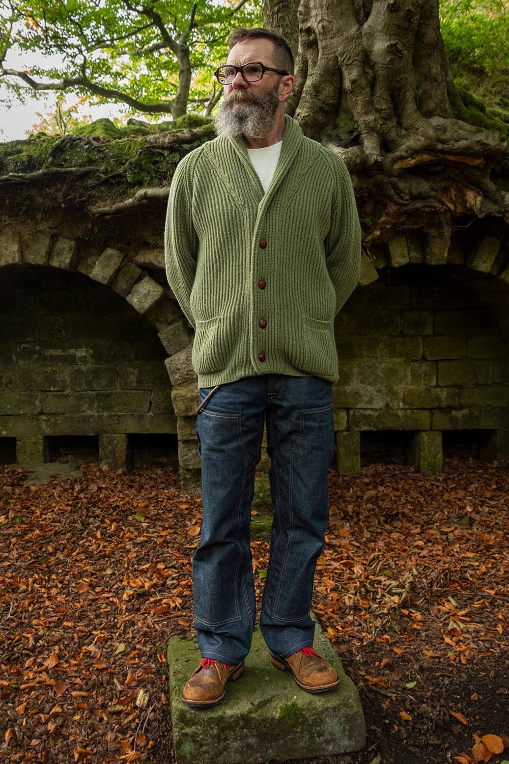 Shawl Collar Cardigan / Mossy Green